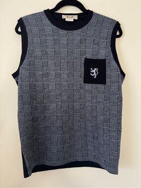 Vintage Pringle of Scotland Sweater Vest Plaid Houndstooth Preppy Merino Wool L